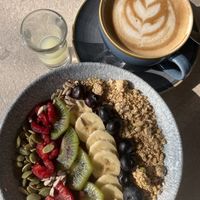 Açai Bowl and Oat Milk Cappuccino from Elements restaurant   at Four Seasons Hotel in Doha
