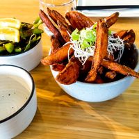 Vegan edamame and orange kumara wedges at Piku Izakaya Japanese in Havelock North