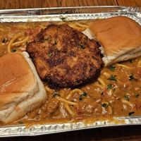 rozetti (topped with hawaiian roll and "crab cake" = lion's mane mushroom) at Vegan Heat in Duncanville