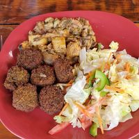 Falafel with salad and zetas a la vizcaina (my fav) at Veggie Veggie in Puerto Morelos