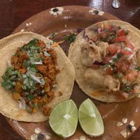 Al pastor and baja taco  at Veggie Veggie in Puerto Morelos