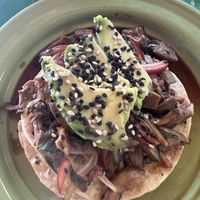 The ceviche tostada   at Veggie Veggie in Puerto Morelos