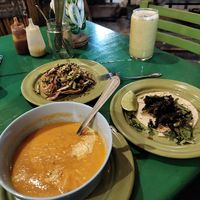 Soup, tostada and taco :) at Veggie Veggie in Puerto Morelos