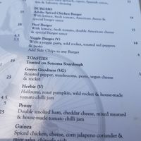 Menu at One Penny Black in Newcastle