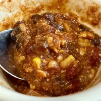 Vegan chili - deliciously seasoned!  at Cafe Olympic in Crystal Lake