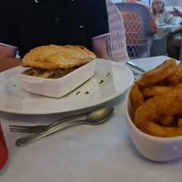 Vegan "chicken" & tarragon pie with chips at Patio de la Fuente in Calpe