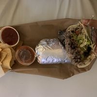 This is the paia burrito with the complete meal and chips with hottest salsa  at Maui Tacos in Kailua