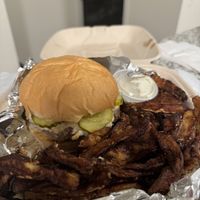 Burger and eggplant fries  at Galaxy Hut in Arlington