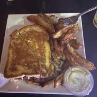 Ruben with eggplant friess  at Galaxy Hut in Arlington
