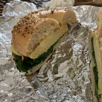 Vegan egg & cheese with vegan veggie cream cheese & spinach  at Balsam Bagels in Rochester