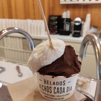 Chocolate ice cream and coconut sorbet at Laneu Helados Frescos in Alicante