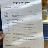 Sandwich menu  at Allegro Bakery in Pittsburgh