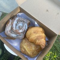 Cinnamon roll, chocolate croissant   at Allegro Bakery in Pittsburgh