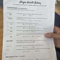 Menu  at Allegro Bakery in Pittsburgh