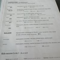 Sandwich menu  at Allegro Bakery in Pittsburgh
