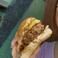 The eggy breakfast sandwich with sausage and cheese   at Allegro Bakery in Pittsburgh