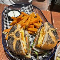 Adzuki burger with sweet potato chips  at Vego Delish in Perth