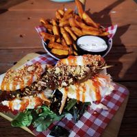 Grilled Skewer Bao  Buns with Sweet Potato Fries at Vego Delish in Perth