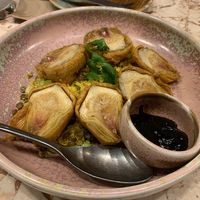 Crispy Artichokes - black garlic aioli on the side for non-vegans at Lillah Middle Eastern in Lane Cove