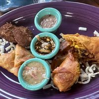 Tofu cakes, samosa and spring rolls   at Rhumb Lines in St John