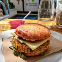 One of best vegan burgers I have ever had. This is all homemade at Coral Restaurante in Cozumel