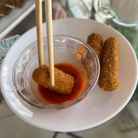 Vegan mozzarella sticks—delicious!  at Coral Restaurante in Cozumel