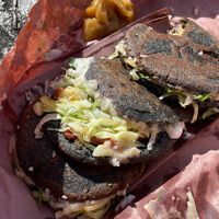 Chicharrón Gorditas with a spicy salsa  at Coral Restaurante in Cozumel