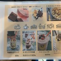 Smoothie menu and organic bakery treats at La La Style Cafe in Okinawa