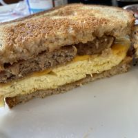 Inside the Farmer John breakfast sandwich (gluten free option)  at Brunch Bird in Austin