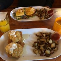 Eggs Benny and chicken biscuit   at Brunch Bird in Austin