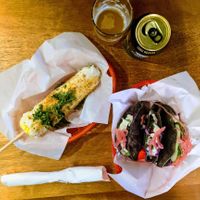 Potato tacos and elote. Favorite things I've ordered! at Rascal's in Santa Barbara