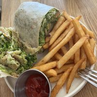 Caesar salad wrap with daring chicken and delish fries   at Rascal's in Santa Barbara