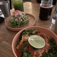 Bean tostada and esquites   at Rascal's in Santa Barbara