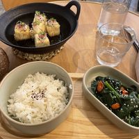 Fried tofu, rice and spinach with goji berries   at Graines du Jour in Paris