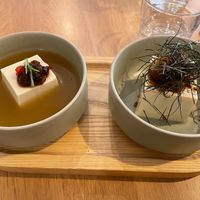Soup and black garlic tofu  at Graines du Jour in Paris