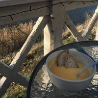 Carrot and coconut soup with a view with  at Art Cafe Taideterassi in Helsinki