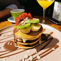 Pancakes mit Banane und Schokosoße at Organic Jungle in Gran Canaria