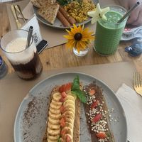 Jungle breakfast and toast with peanut butter and banana  at Organic Jungle in Gran Canaria