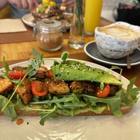 Tosta tofu and oat milk cappuccino   at Organic Jungle in Gran Canaria