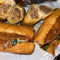 Cheese egg rolls and chicken cutlet sandwich  at Monster Vegan in Philadelphia