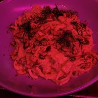 Beet and Buccatini at Monster Vegan in Philadelphia