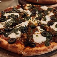 Spicy pizza with chorizo   at Carrots The Vegan Kitchen in Bangkok