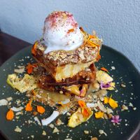 Piñacolada Waffle Stack with Coconut Sorbet  at Guyala Cafe in Cairns
