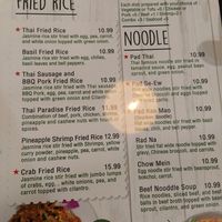 Menu at Thai Paradise in Las Vegas