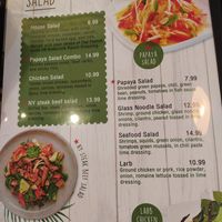 Menu at Thai Paradise in Las Vegas