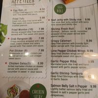 Menu at Thai Paradise in Las Vegas