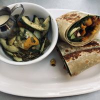 Veg-burrito with Orange Cucumber Salad at Joyride Taco House in Gilbert
