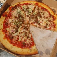 Hawaiian pizza at Bakaris Plant-Based Pizza in Atlanta