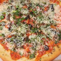 Ultra vegan deluxe pizza at Bakaris Plant-Based Pizza in Atlanta