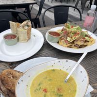 Curry soup, breakfast wrap, nachos  at El Avocado in La Jolla